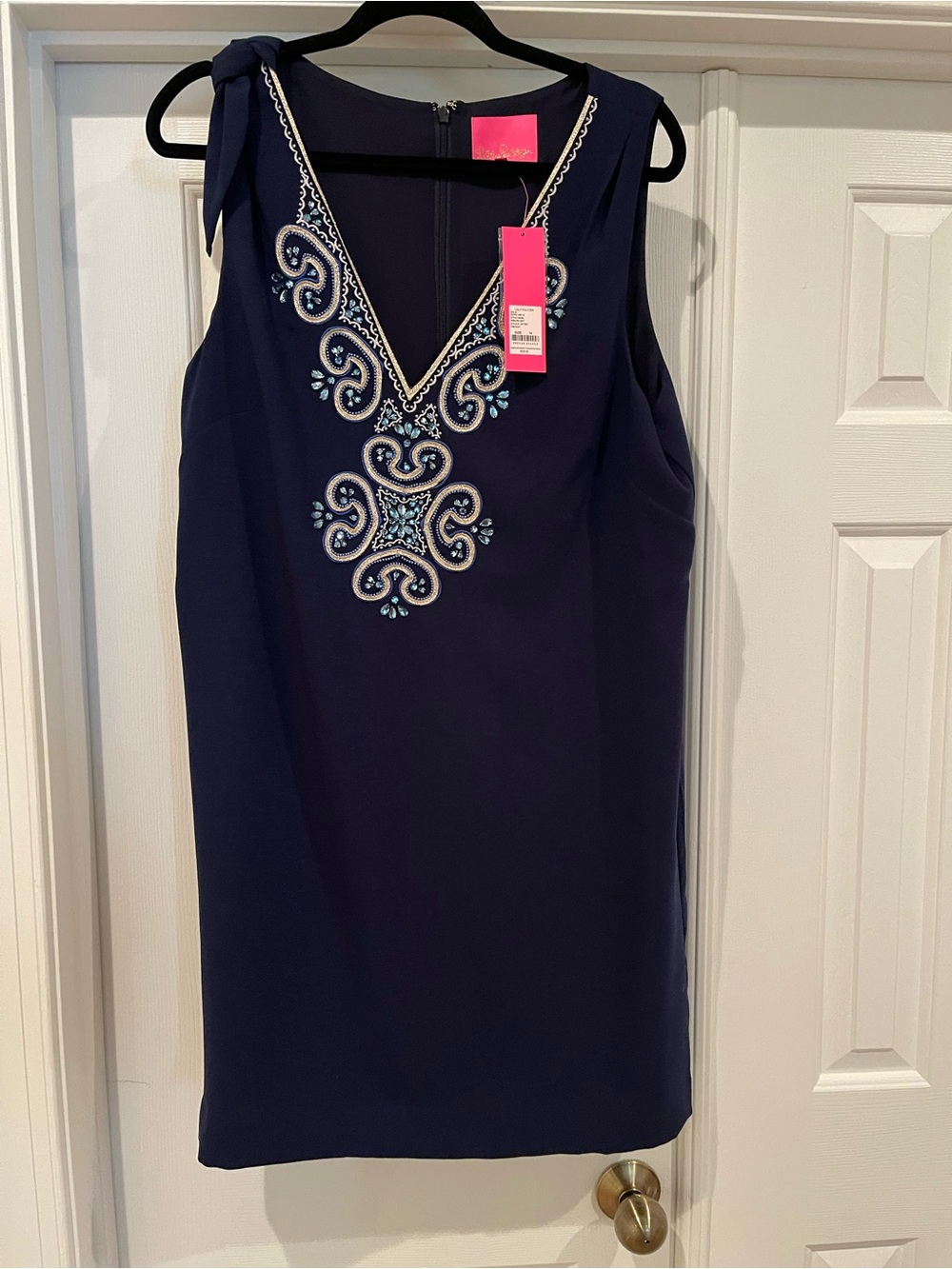 Lilly Pulitzer Navy Embellished V-Neck Tie-Shoulder Mini Dress